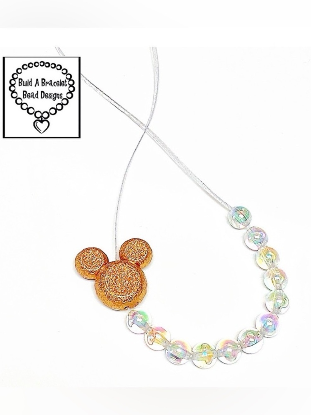 Handmade Disney Mickey Mouse Rainbow Adjustable Necklace Aurora Beads Gold Focal